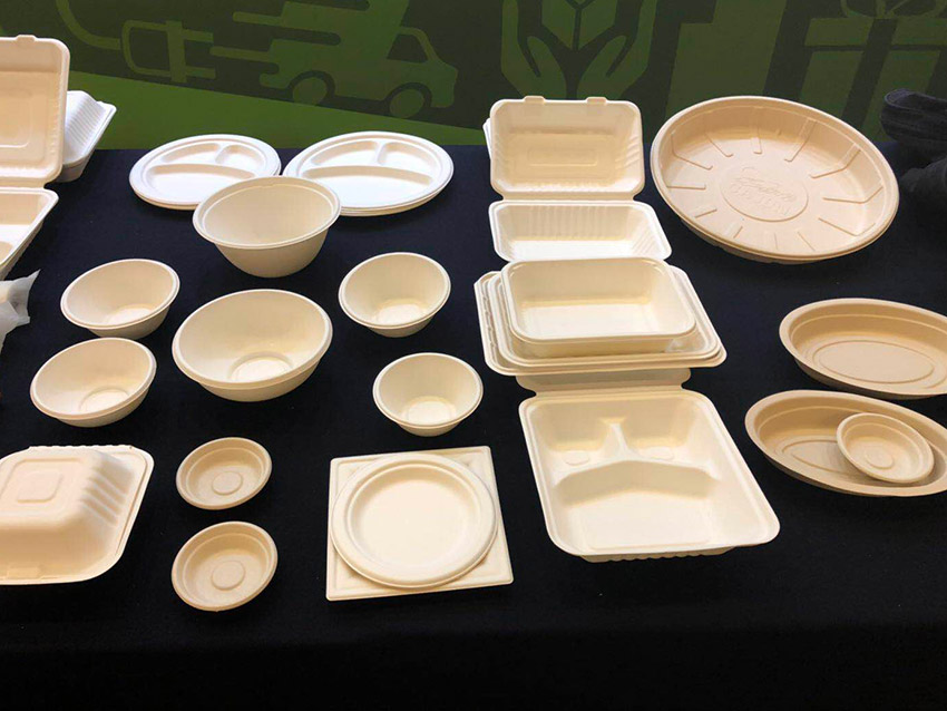 1560827193162736.jpg 现场展出的“优秀设计奖-外卖类”甘蔗渣餐盒。这套餐盒外观与普通餐盒相似,但采用了甘蔗纤维浆作为主材,具有完全的可回收、可降解功能。.jpg